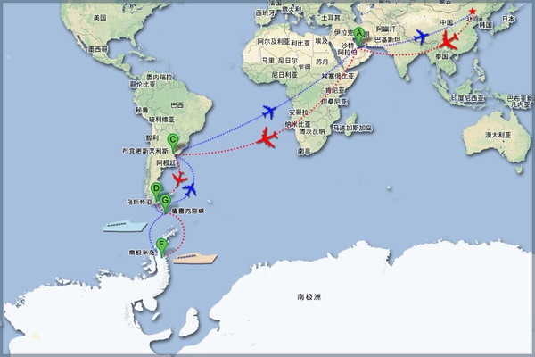 正常情況下的南極旅游出行線路。國內段除北京外，上海、廣州、成都等都是常用的出發(fā)地。不一定非要北京出發(fā)。